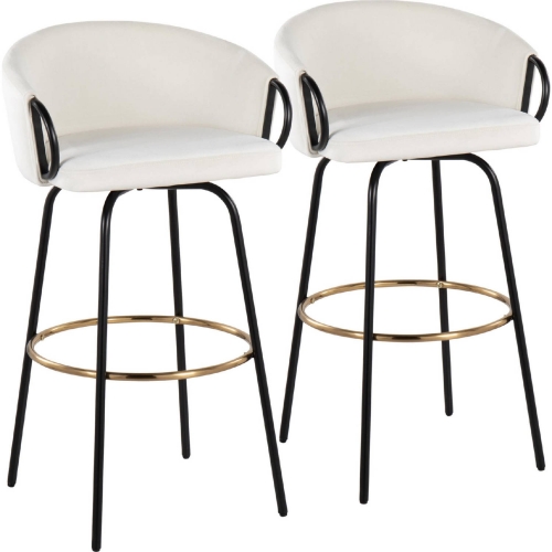 Claire Bar Stool in Black Metal, Gold & Cream Velvet (Set of 2)